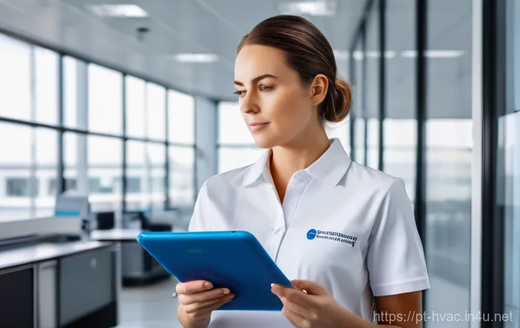 공조냉동기계기사의 연봉 및 복지 비교 - Prompt 1: Modern HVAC Technician at Work**
