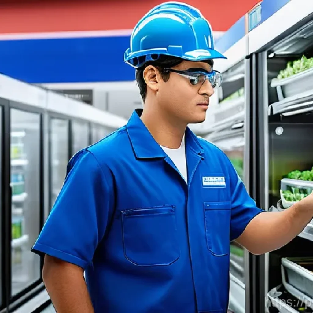 공조냉동기계기사와 해외 취업 가능성 - **Prompt:** "A highly skilled HVAC-R technician, wearing a clean, professional uniform with a compan...