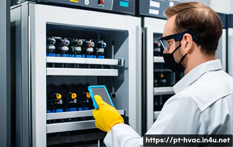 공조냉동기계기사 시험의 최신 기출문제 분석 - A professional technician wearing appropriate personal protective equipment (PPE) such as gloves, sa...